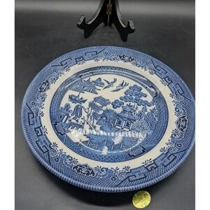 Set/2 Churchill Blue Willow Dinner Plate Staffordshire England Tableware 10.5"